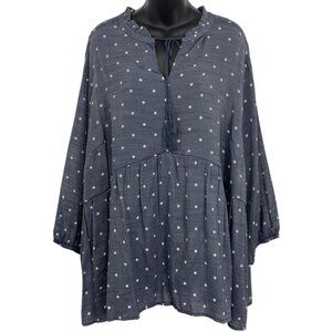 Meri Skye Plus 3X Blue Polka Dot Tunic Top Blouse Tunic Long Sleeve Keyhole New